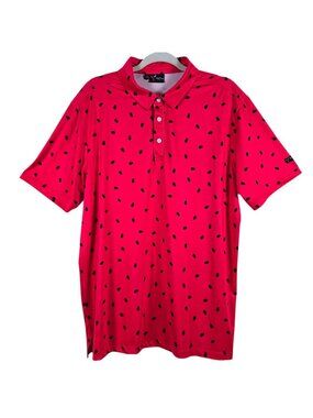 Yatta Golf Mens Red Watermelon Stretchy Short Sleeve Polo Shirt Large